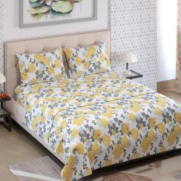 Layers Zen Collection 225TC Yellow Floral Double Size FlatBedsheet Set-image-40