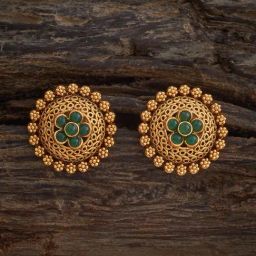 Kushal's Fashion Jewellery Green Gold Polished Antique Earring for Women-picture-2