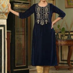 Juniper Navy Embroidered Kurta-image-12