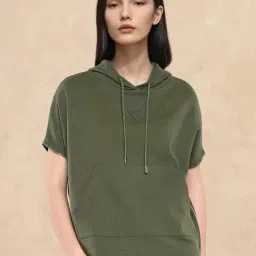RAREISM Olive Cotton Blend Solid Short Sleeves Sweatshirt-picture-7