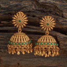 Kushal's Fashion Jewellery Green Gold Polished Antique Earring for Women-picture-0