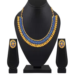 KRISHIKA JWELLERY Blue& Gold Brass Jewellery Set with A pair of Earing-30