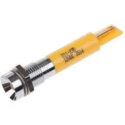 RS PRO Yellow Panel Mount Indicator 12V DC, Mounting Hole Size 8 mm, Termination Type Solder Tab, Model No 211235-48