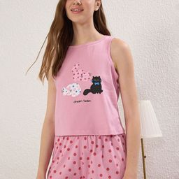 Trendyol Women Printed Pure Cotton T-Shirt & Shorts Night Suits-image-88