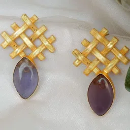 FindHerFavorite Gold-Plated Artificial Stones Studded Contemporary Drop Earrings-image-2
