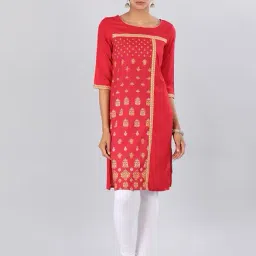Aurelia Red Printed Straight Kurta-image-15