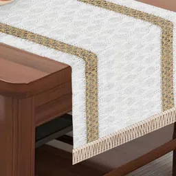 MONKDECOR White & Beige Textured TableRunners-31