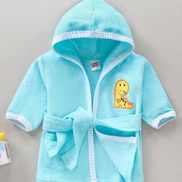 Babyhug Three Fourth Sleeves Hooded Bath Robe Dragon Embroidery - Blue-picture-3