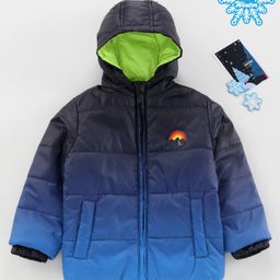 Babyhug Full Sleeves Woven Color Block Hooded Padded Jacket - Blue-picture-12