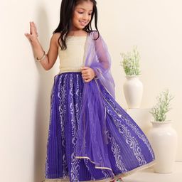 Babyhug Sleeveless Sequins Choli Lehenga And Dupatta - Purple-image-11