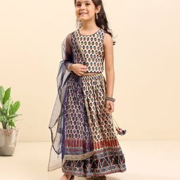 Babyhug Sleeveless Embroidered Choli Lehenga And Dupatta - Beige-image-61
