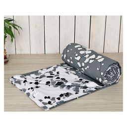 Trance Home Linen Pure Cotton Reversible Dohar Double Bed Size AC Blanket Soft Light Weight Bed Blanket - Grey White Leaves-16