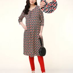 Bella Mama Woven Three Fourth Sleeves Maternity Ethnic Kurta With Pocket - Navy Blue-image-42