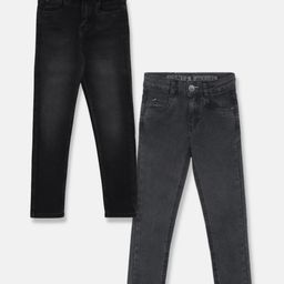 Tales & Stories Pack Of 2 Button Down Solid Jeans - Black & Dark Grey-image-63