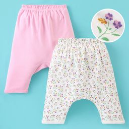 Ben Benny Cotton Knit Full Length Bootie Leggings Floral Print Pack of 2 - Pink & White-image-89