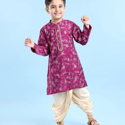 Babyhug Full Sleeves Floral Printed Kurta Dhoti Set - Purple-image-78