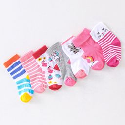 Cute Walk by Babyhug Anti Bacterial Ankle Length Non Terry Socks Unicorn Design Pack of 7 - Pink & White-image-99