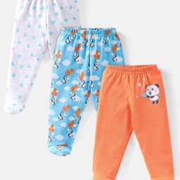 Babyhug Cotton Footed Bootie Leggings Striped & Panda Print Pack of 3 - White Blue & Orange-image-46