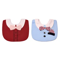 THE LITTLE LOOKERS Unisex Cotton Baby Bibs with Bow Tie for Infants/Toddlers (3-24 Months) - Red & Sky Blue-picture-38