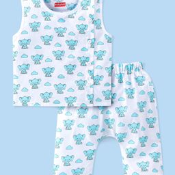 Babyhug Sleeveless Jhabla & Full Length Pajama Set With Elephant Print - Blue-picture-16