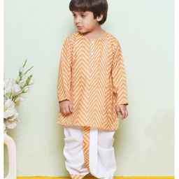 AJ Dezines Pure Cotton Full Sleeves Zig Zag Printed Kurta & Dhoti Set - Yellow-image-20