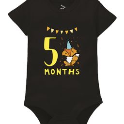 Zeezeezoo Monthly Birthday Theme Half Sleeves 5 Month Birthday Animal Printed Baby Onesie - Black-image-44