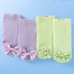 Babyoye Cotton Knit Socks with Bow Applique Pack of 2 - Lilac & Light Green-image-63