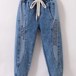 Kookie Kids Denim Full Length Jeans with Text Print - Blue-image-27