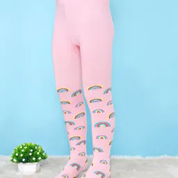 Cute Walk by Babyhug Cotton Elastane Anti Bacterial Footed Tights Rainbow Design - Pink-picture-46