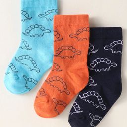 Cute Walk By Babyhug Anti-Bacterial Ankle Length Pack of 3 With Dino Print - Brown & Navy Blue-image-73