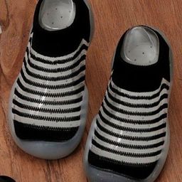 Yellow Bee Cotton Striped Anti Skid Sole Shoe Socks - Black-image-52