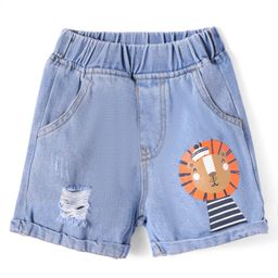 Mark & Mia Cotton Washed Shorts with Lion Print - Light Blue-image-55