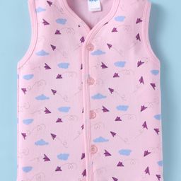 Tango Single Jersey Knit Sleeveless Jhabla With Paper Plane Print - Pink-picture-20