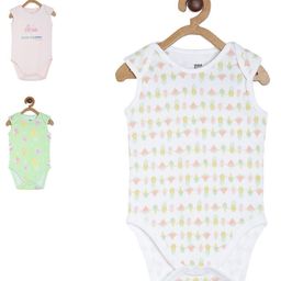 MINI KLUB Cotton Pack Of 3 Sleeveless Fruits & Typography Printed Onesies - Multi Colour-picture-18
