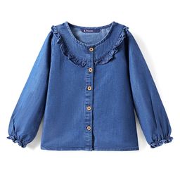 Pine Kids Cotton Woven Full Sleeves Front Open Top with Frill Detailing At the Neck - Navy Blue-picture-24