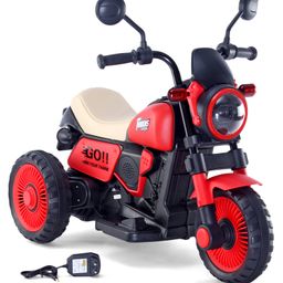 Baby Harley Three Wheel Battery Operated Ride on Bike with Music & Lights| Pre-loaded Music with USB & AUX| Easy to Assemble| Comfortable Seat| Easy to Operate - Red-32