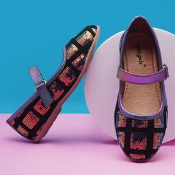 boyz n galz Sequins Embellished Metallic Velcro Closure Mary Jane Ballerinas - Multi Colour-image-93