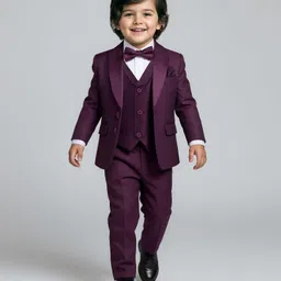 Babyhug Woven Full Sleeves Solid Color 4 Piece Party Suit with Bow Applique - Maroon-picture-13
