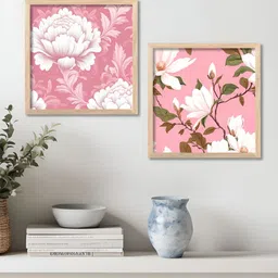 Kotart Brown & White 2 Pieces Wooden Floral Wall Paintings-picture-24