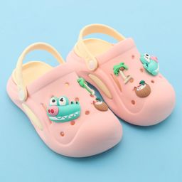 Oh! Pair Slip On Clogs with Croc Applique & Back Strap - Pink image 2
