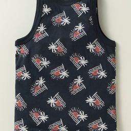 CUCUMBER Sinker Knit Sleeveless Vests With Vehicle & Tropical Theme Print Pack Of 3 - Black Light Green & Light Blue image 3