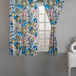 ANA Blue & White 2 Pieces Floral Room Darkening Window Curtain-36