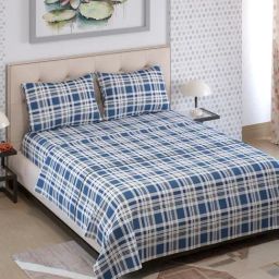 Layers Zen Collection 225TC Blue Checkered King Size FlatBedsheet Set-27