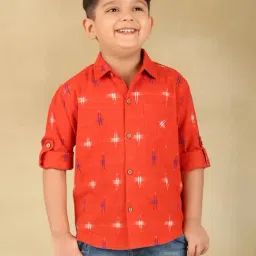 Fabindia Kids Orange Cotton Woven Shirt-image-1