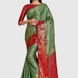 Mimosa Green Woven Sarees With Blouse-image-24