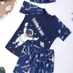 Bubble Berry Boys Blue Printed Swimsuit With Cap-picture-36