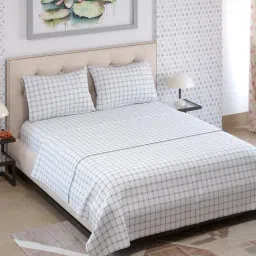 Layers Zen Collection 225TC White Checkered King Size FlatBedsheet Set-image-83