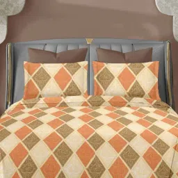 Ariana SORRENTO Orange & Brown Cotton 144 TC Double Size Bedsheet With 2 Pillow Covers-picture-2
