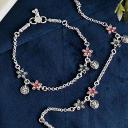 VOJ Traditional Flower Shaped Designer Anklet Set of 2-image-86