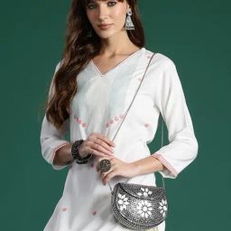 Indo Era White Regular Fit Embroidered Kurta-image-5